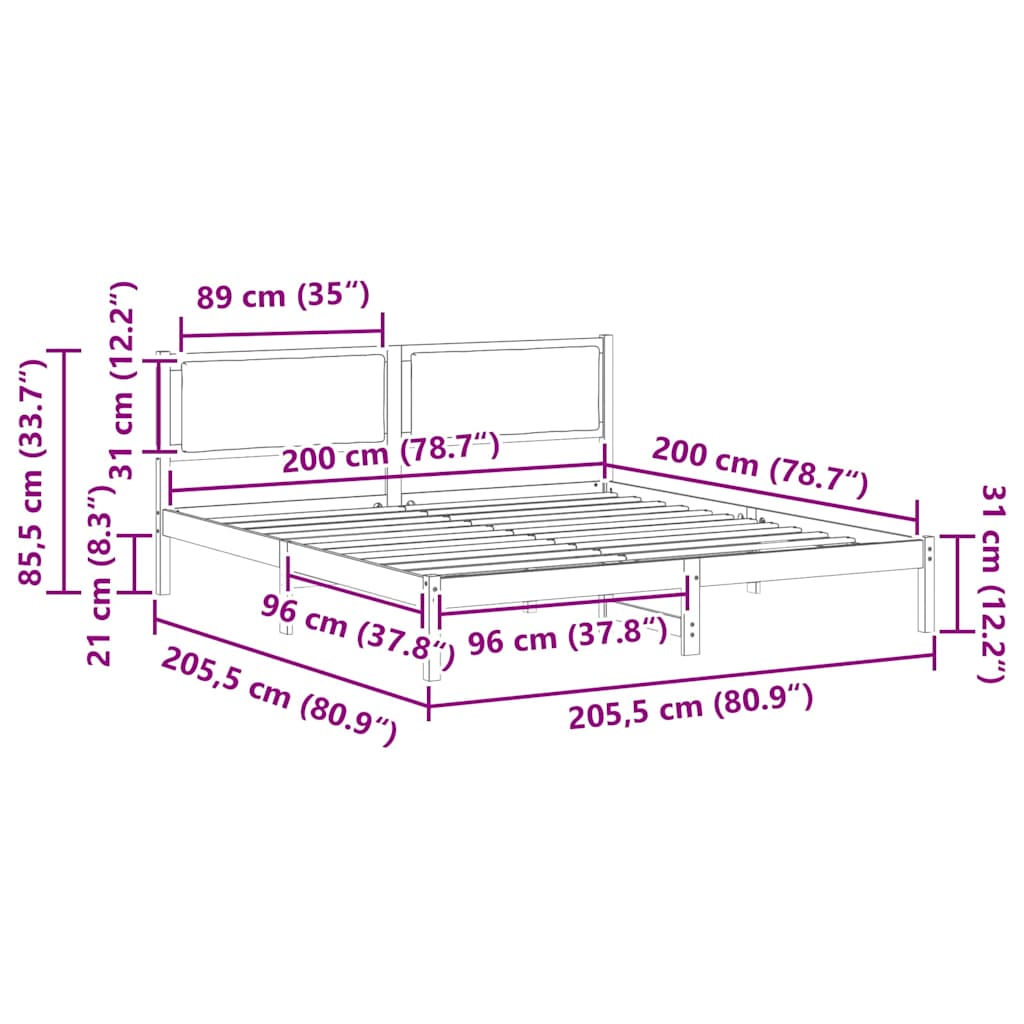 vidaXL Bettrahmen Hellgrau 200 x 200 cm Massives Kiefernholz