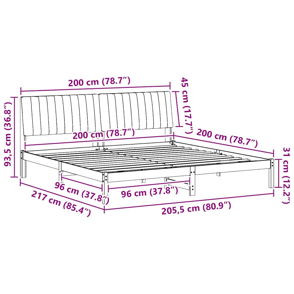 vidaXL Bettrahmen mit Kopfteil Braun 200 x 200 cm Massives Kiefernholz