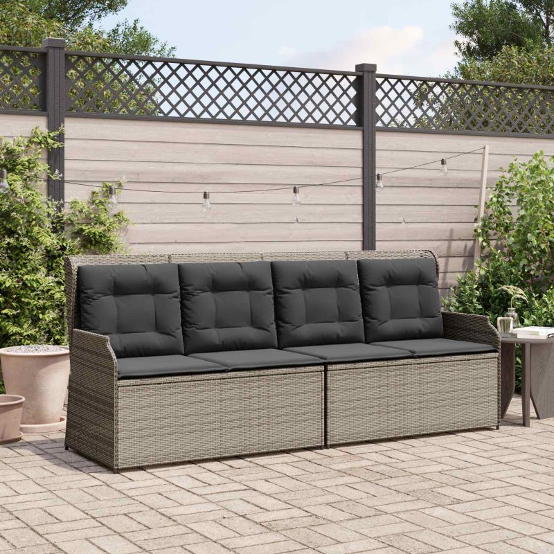 vidaXL Gartenbank mit Kissen Schwarz und Cremeweiß Poly-Rattan