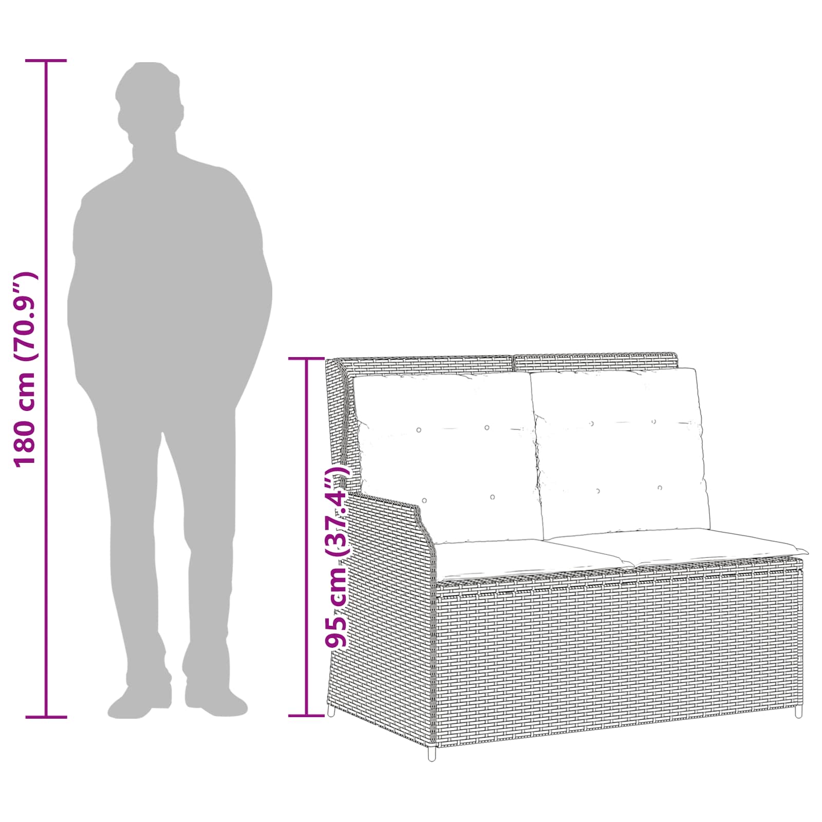 vidaXL Gartenbank Schwarz Poly-Rattan