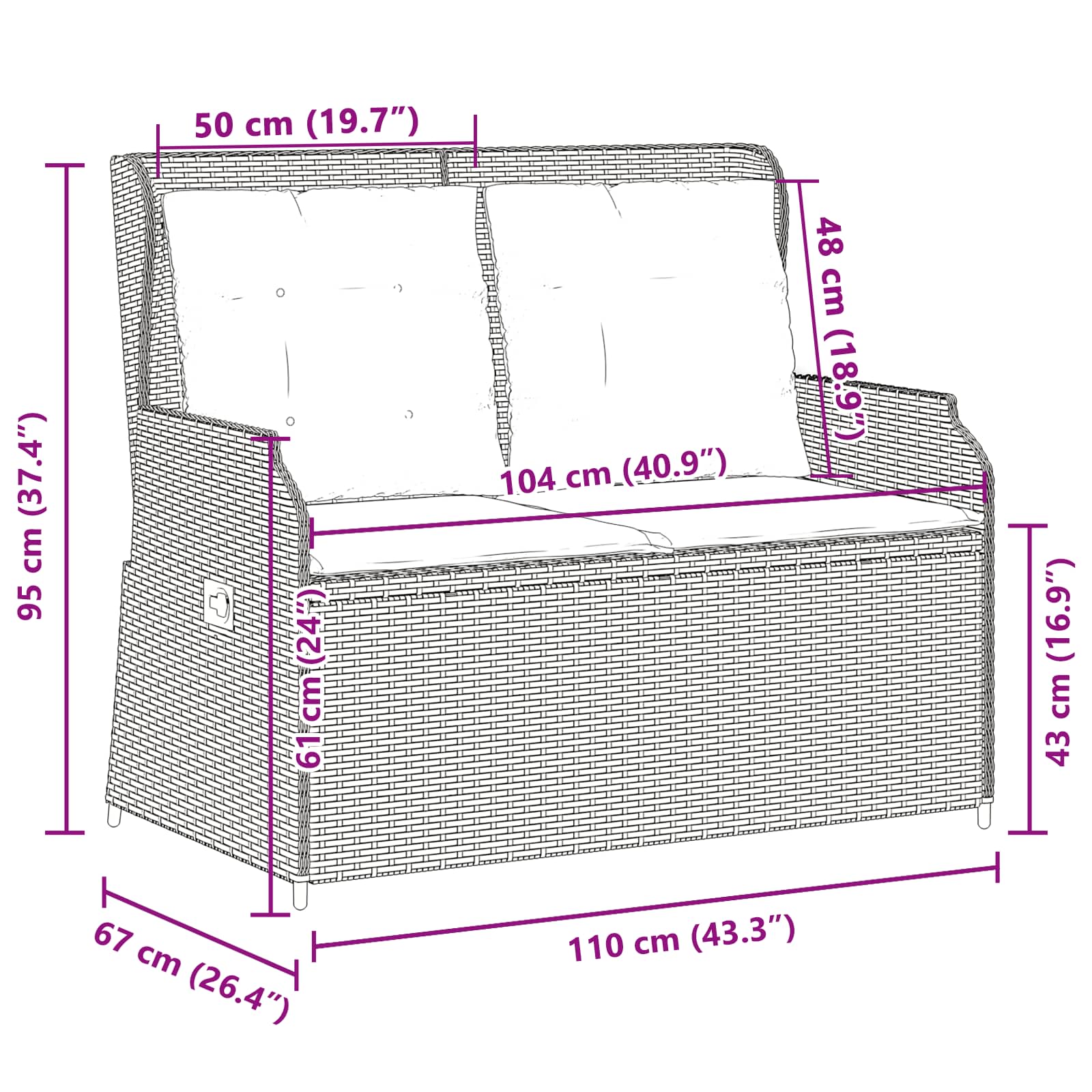 vidaXL Gartenbank Schwarz Poly-Rattan