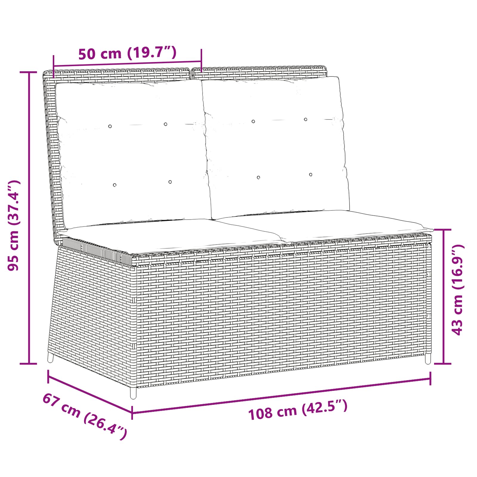 vidaXL Gartenbank Schwarz Poly-Rattan