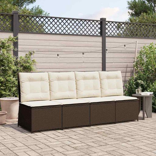 vidaXL Garten-Sofa mit Kissen Schwarz und Cremeweiß Poly-Rattan