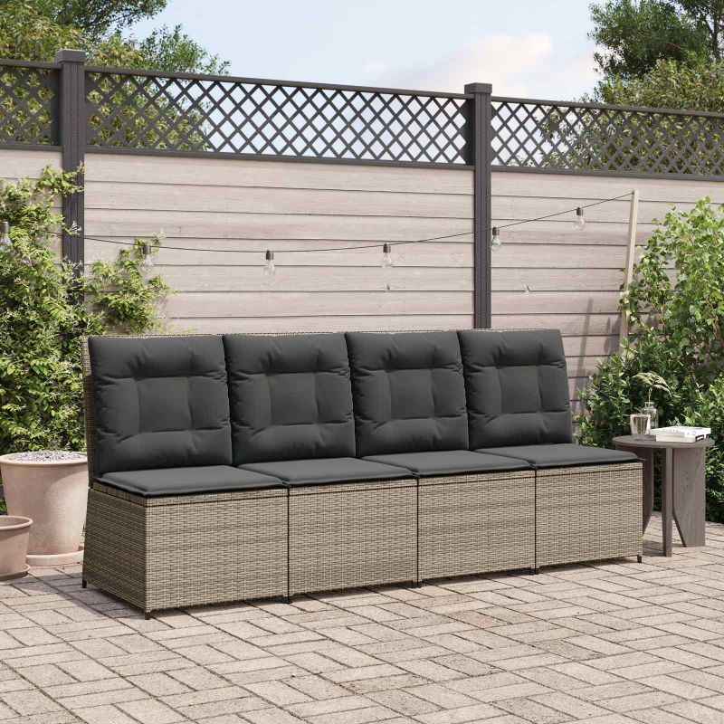 vidaXL Garten-Sofa mit Kissen Schwarz und Cremeweiß Poly-Rattan