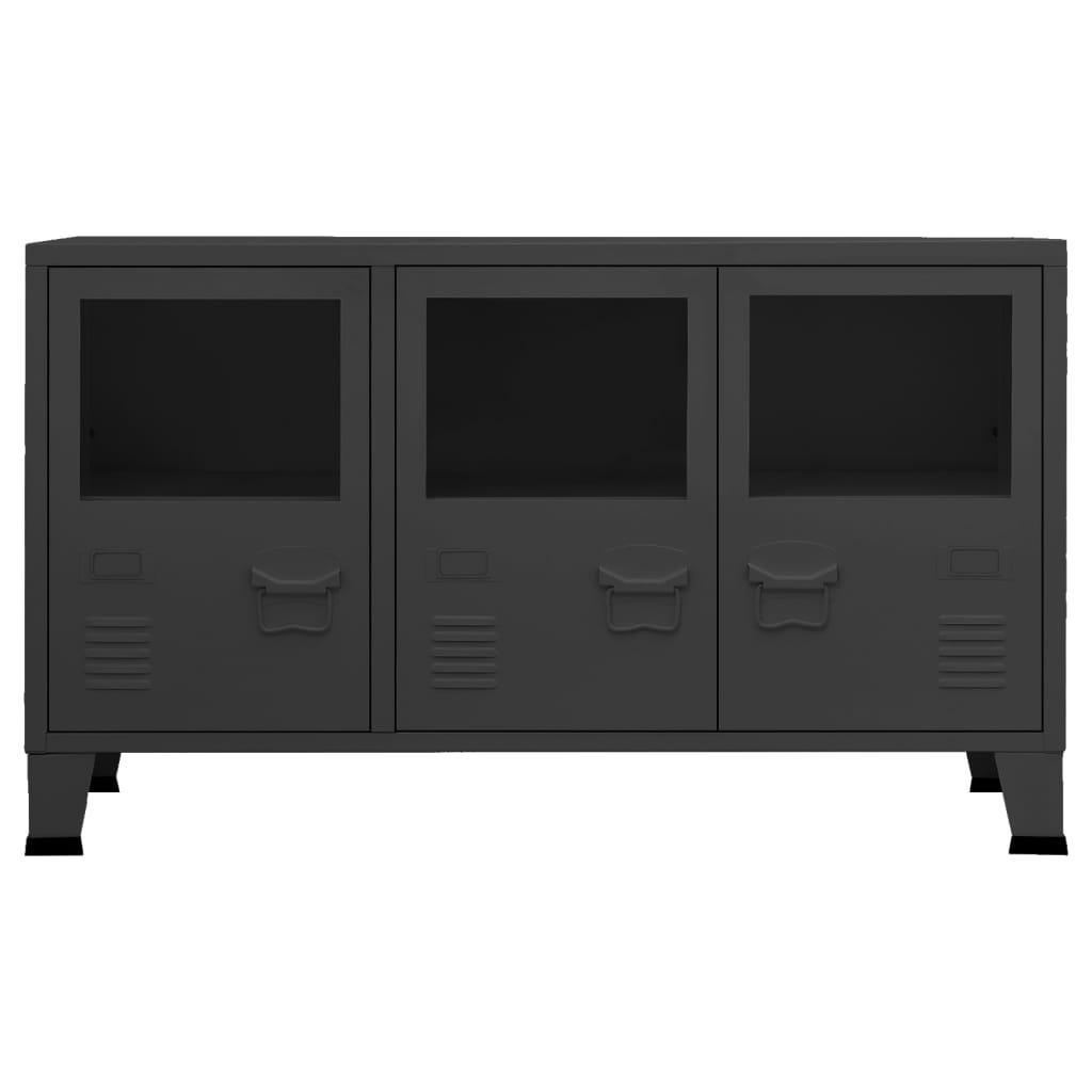 vidaXL Industrial Sideboard Schwarz 105x35x62 cm Metall und Glas