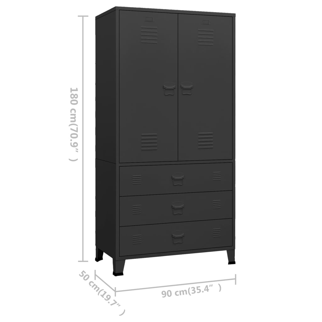 vidaXL Industrial Kleiderschrank Schwarz 90x50x180 cm Metall
