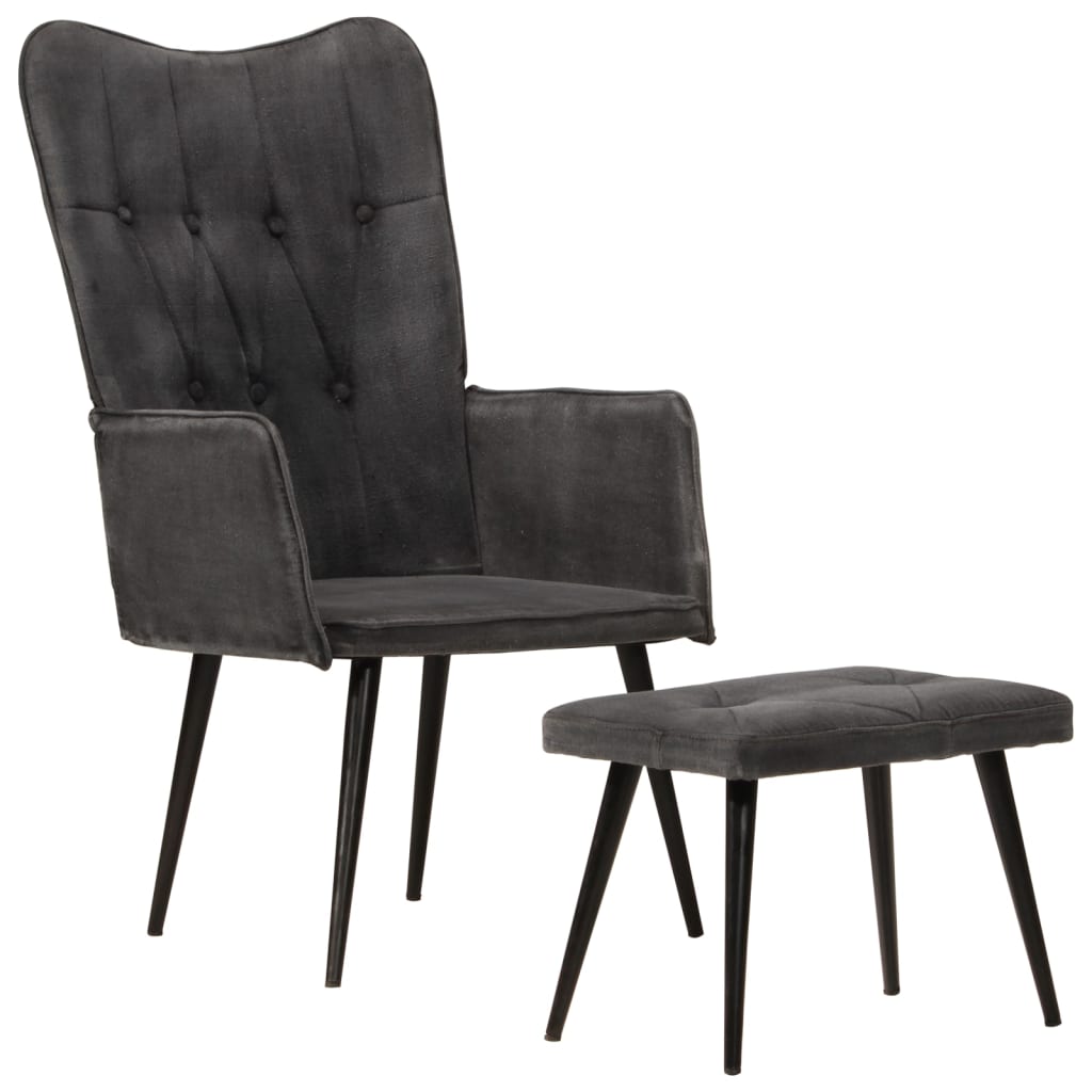 vidaXL Ohrensessel mit Hocker Schwarz Vintage Canvas