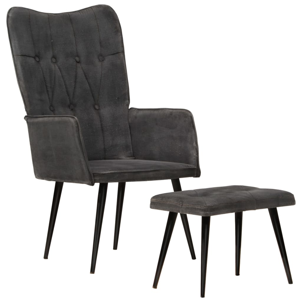 vidaXL Ohrensessel mit Hocker Schwarz Vintage Canvas