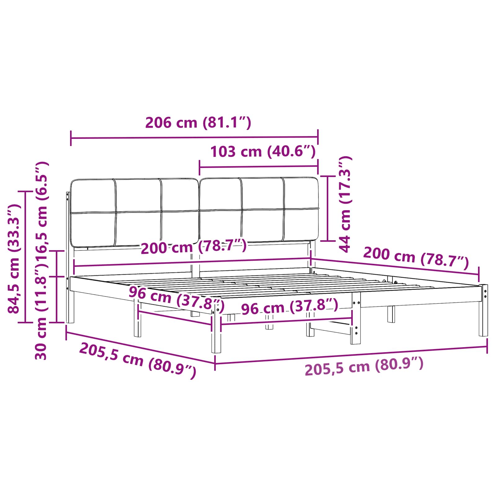 vidaXL Bettgestell mit gepolstertem Kopfteil Hellgrau 200 x 200 cm