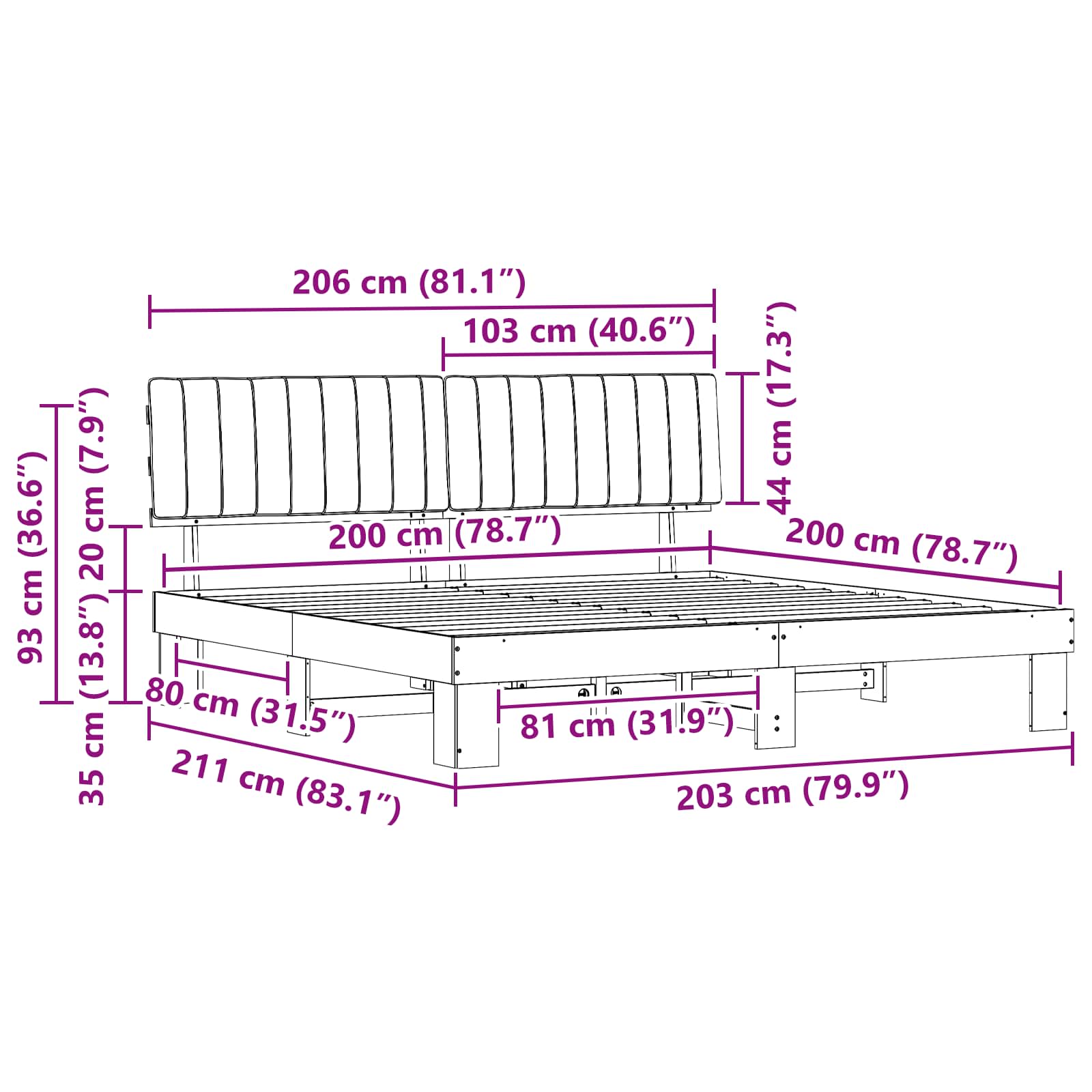 vidaXL Bettgestell mit gepolstertem Kopfteil Hellgrau 200 x 200 cm
