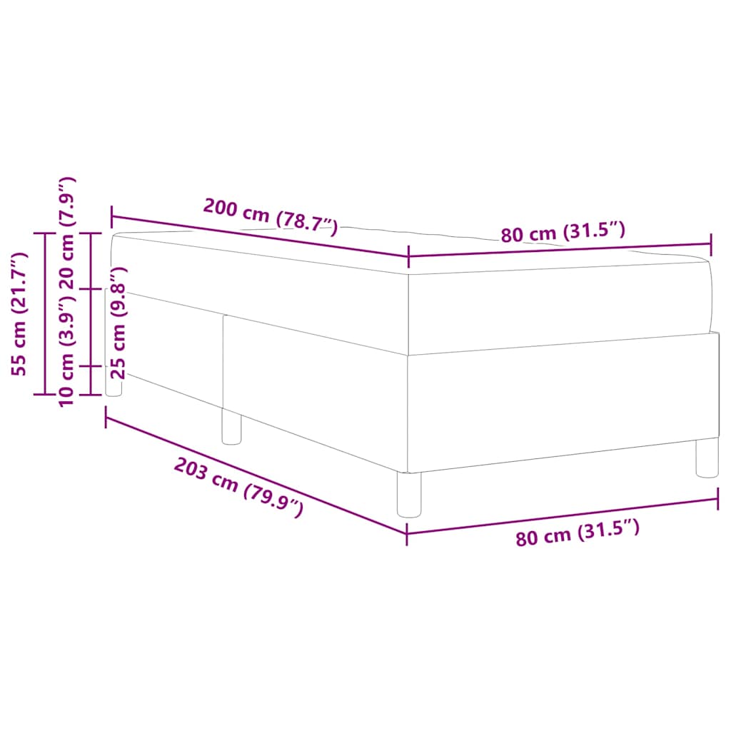 vidaXL Boxspringbett Hellgrau 80 x 200 cm Stoff