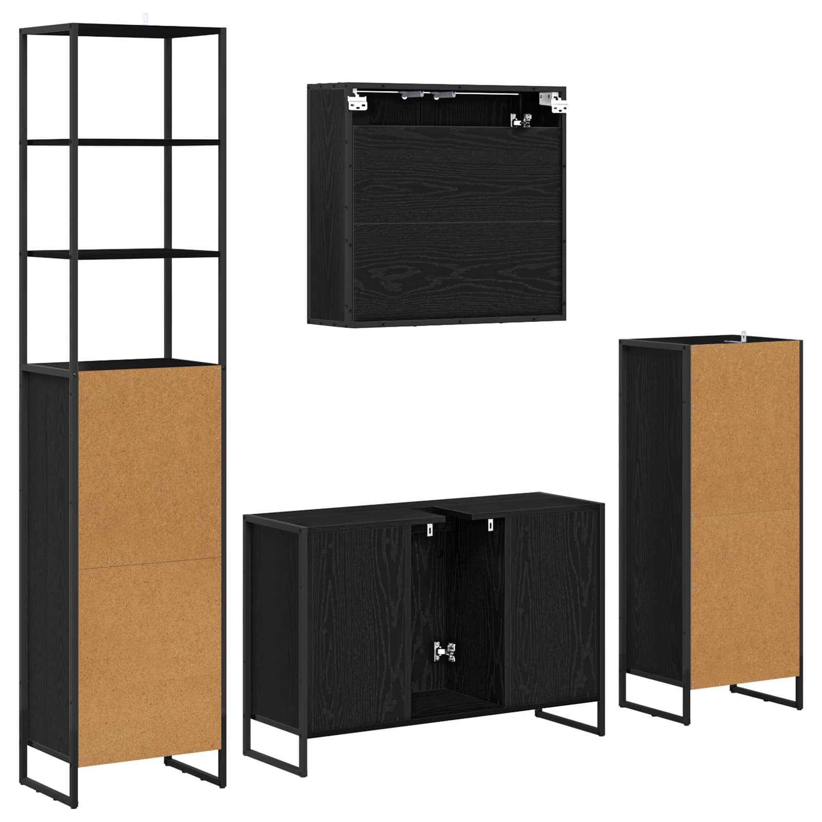 vidaXL Badezimmermöbel-Set mit Tür Schwarz Eichen-Optik Holzwerkstoff