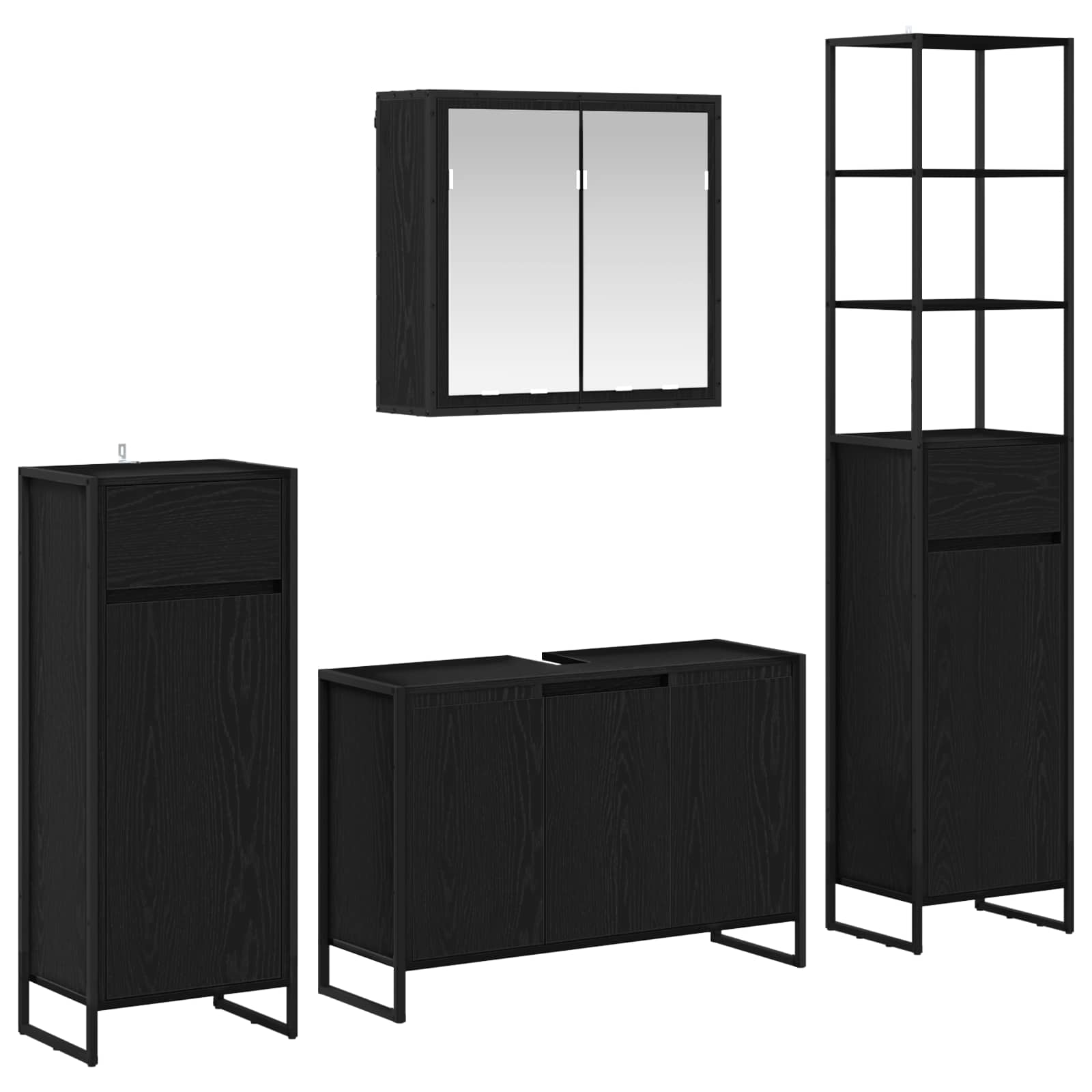 vidaXL Badezimmermöbel-Set mit Tür Schwarz Eichen-Optik Holzwerkstoff