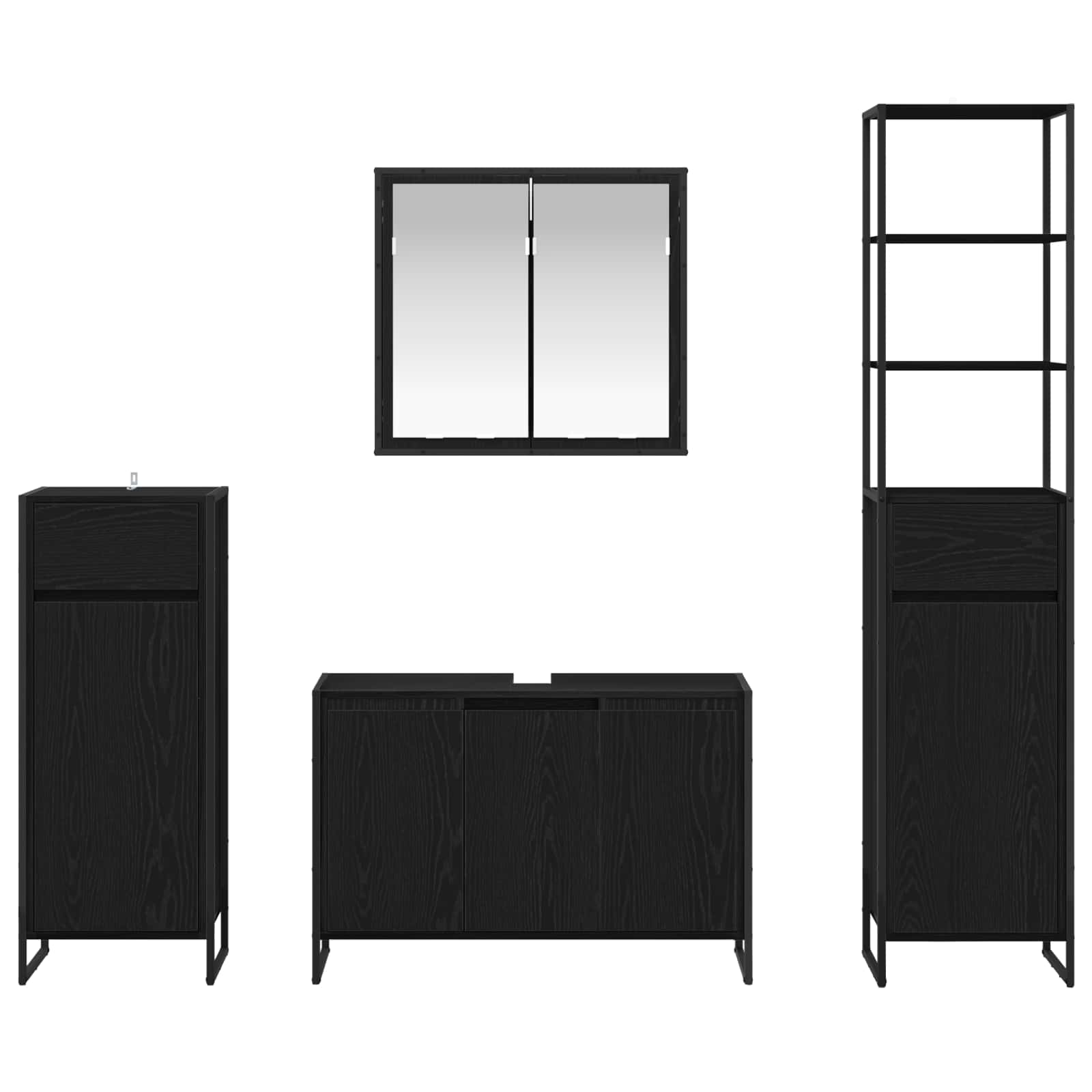 vidaXL Badezimmermöbel-Set mit Tür Schwarz Eichen-Optik Holzwerkstoff