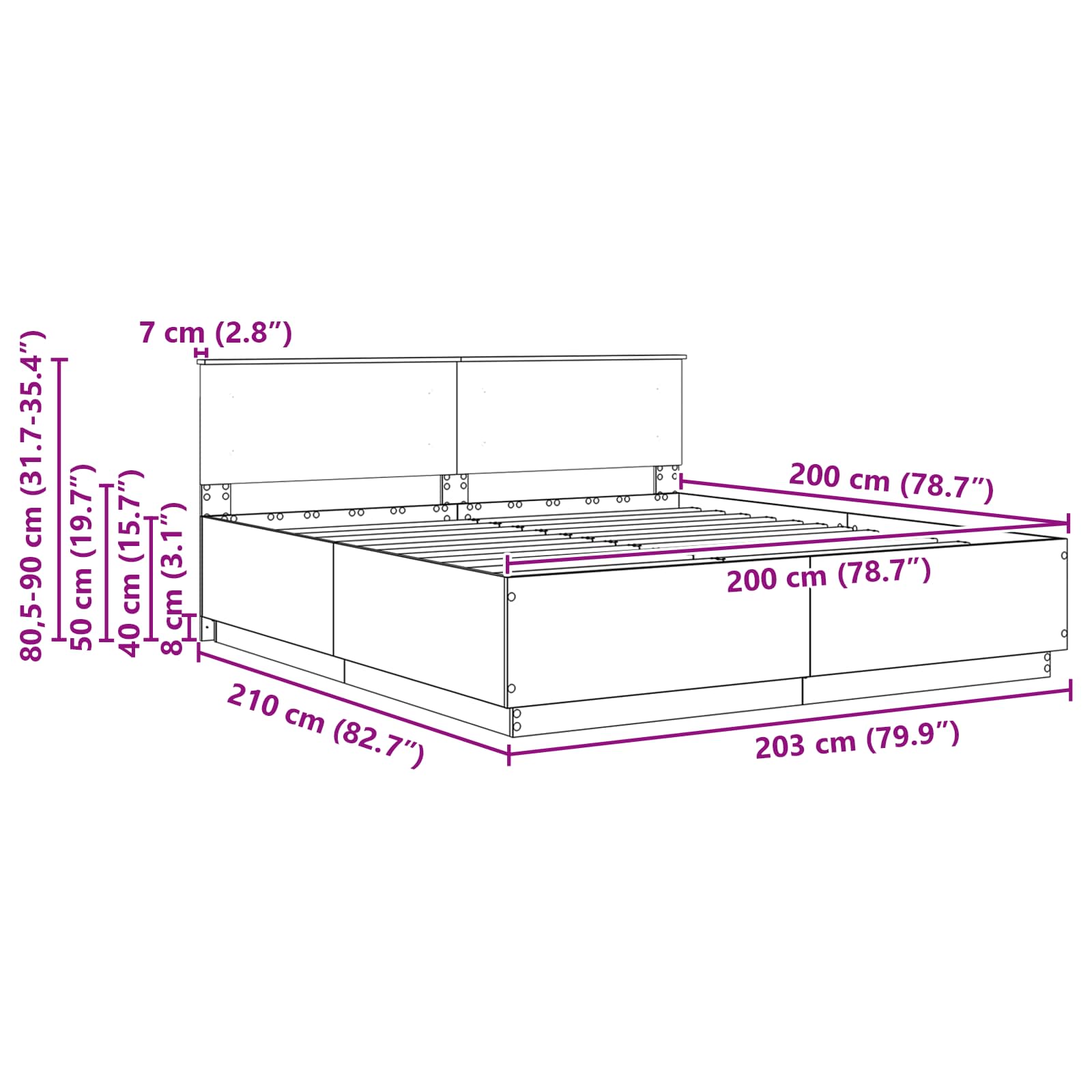 vidaXL Bettrahmen mit Kopfteil Weiß 200 x 200 cm Holzwerkstoff