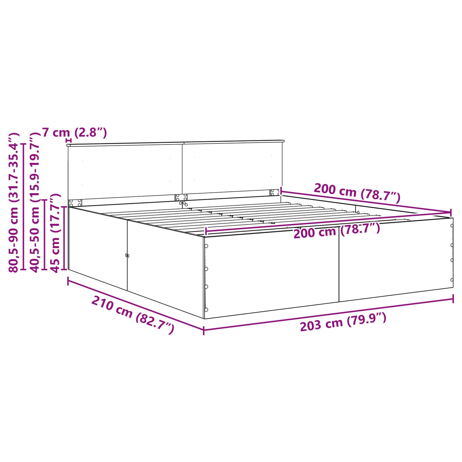 vidaXL Bettrahmen mit Kopfteil Weiß 200 x 200 cm Holzwerkstoff