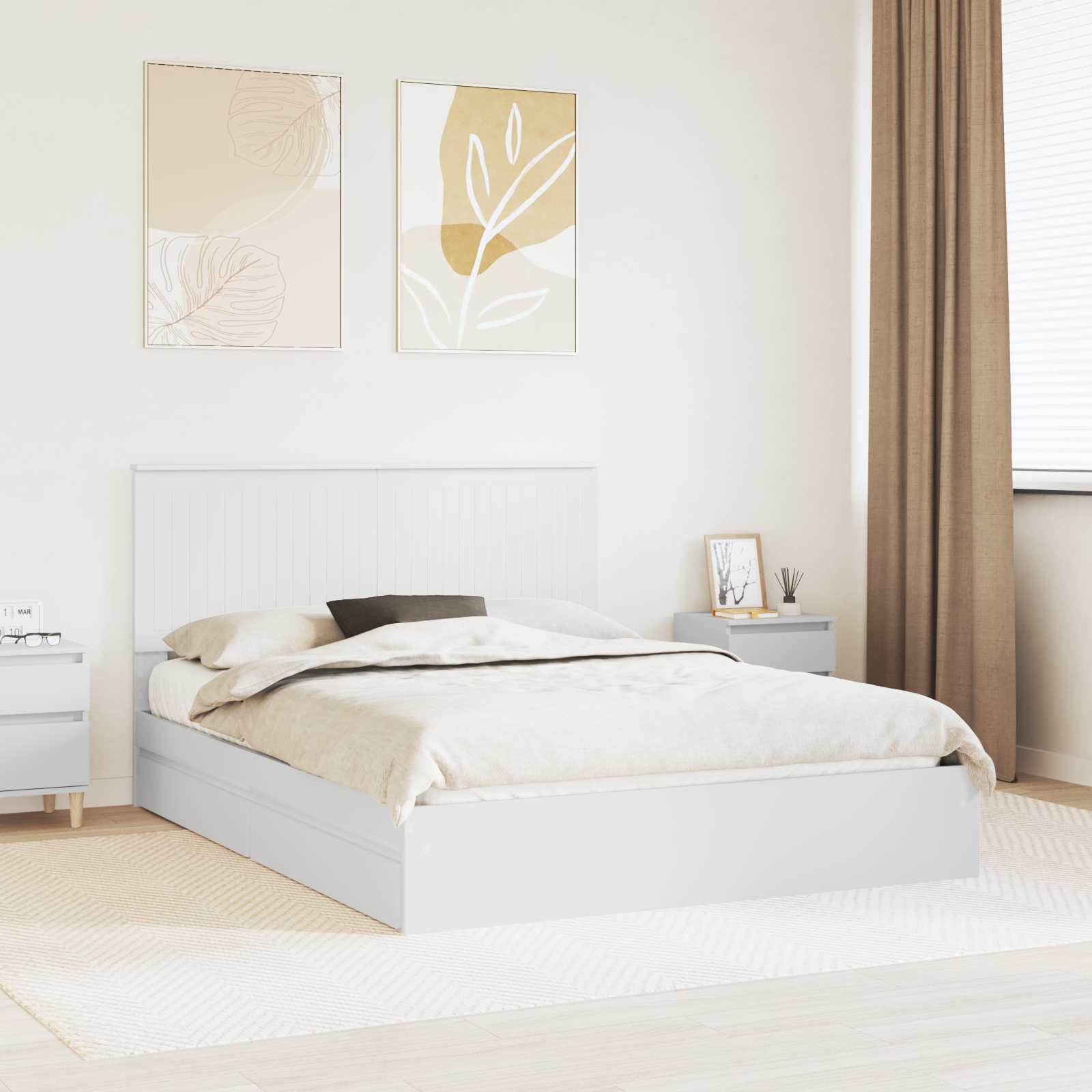 vidaXL Aufbewahrungsbett mit Kopfteil Weiß 200 x 200 cm Holzwerkstoff