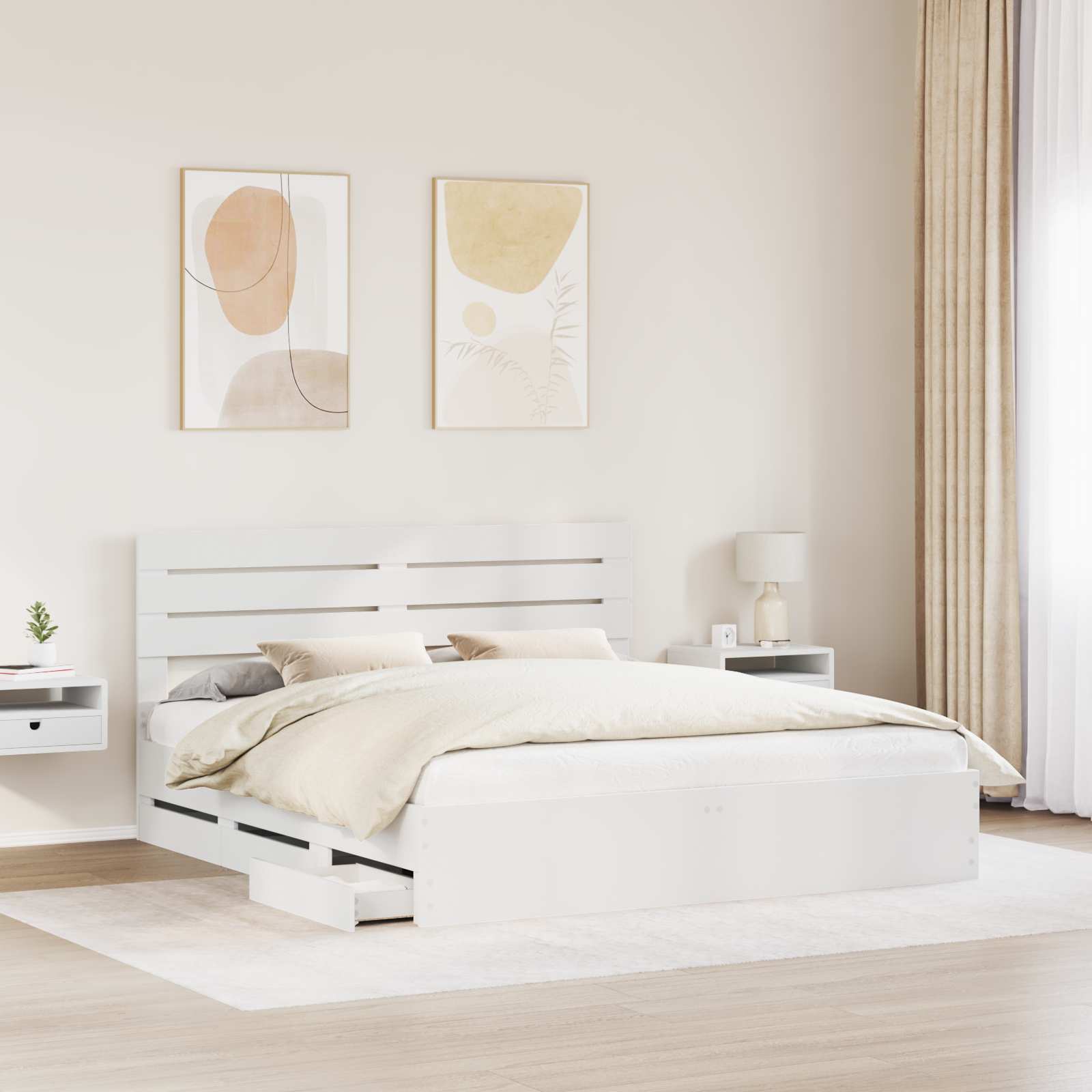 vidaXL Bettrahmen mit Schubladen Weiß 200 x 200 cm Ingenieurs Holz