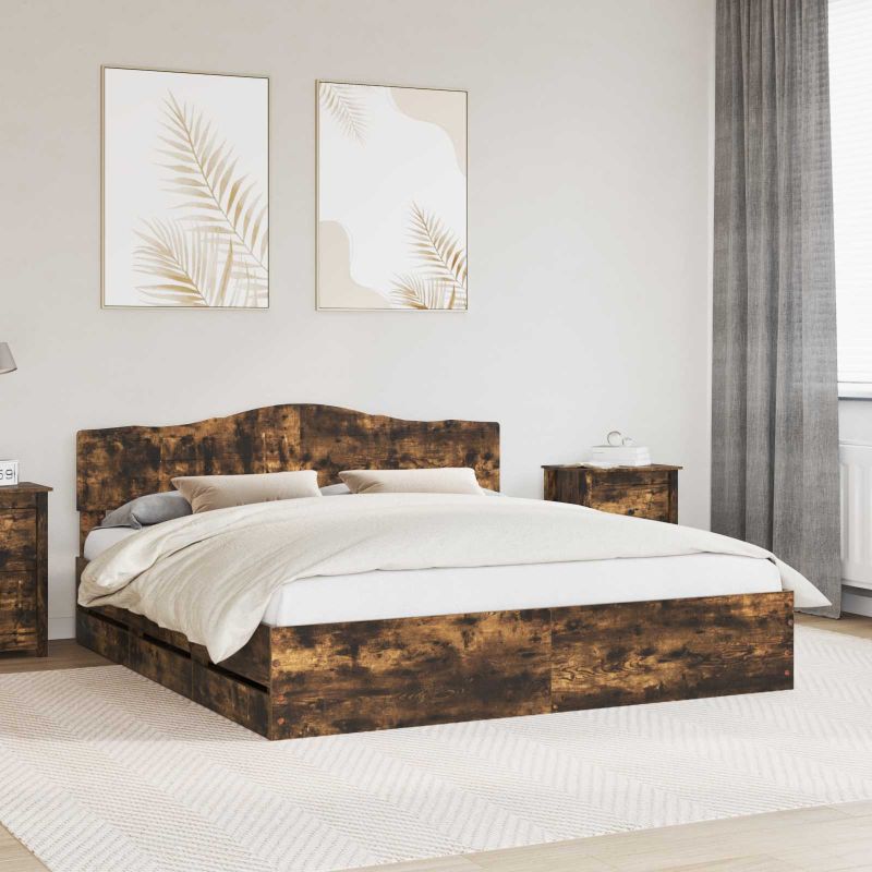 vidaXL Bettrahmen mit Schubladen Weiß 200 x 200 cm Ingenieurs Holz