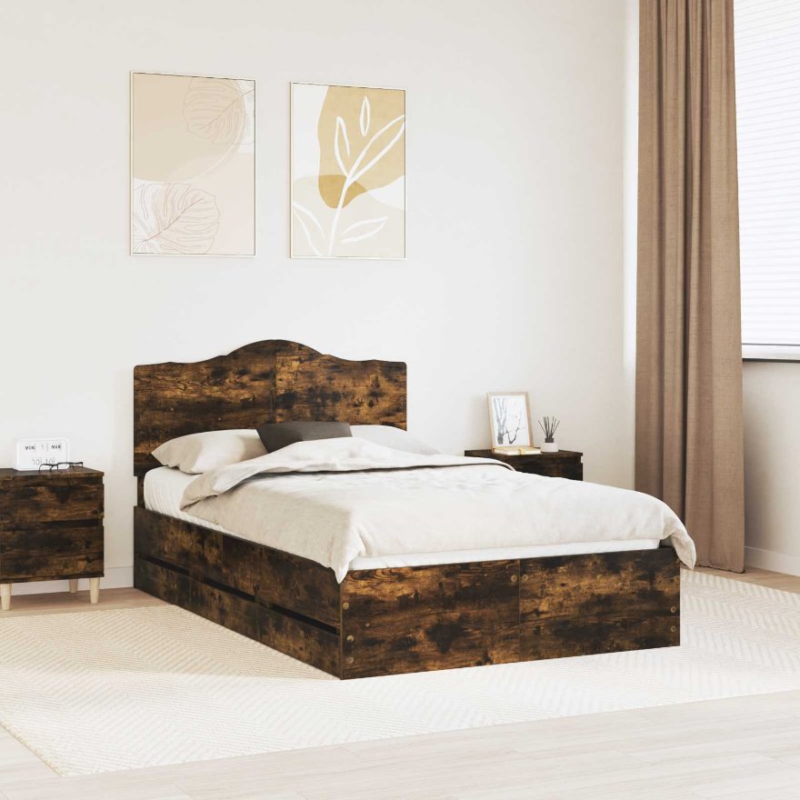 vidaXL Bettrahmen mit Schubladen Weiß 200 x 200 cm Ingenieurs Holz