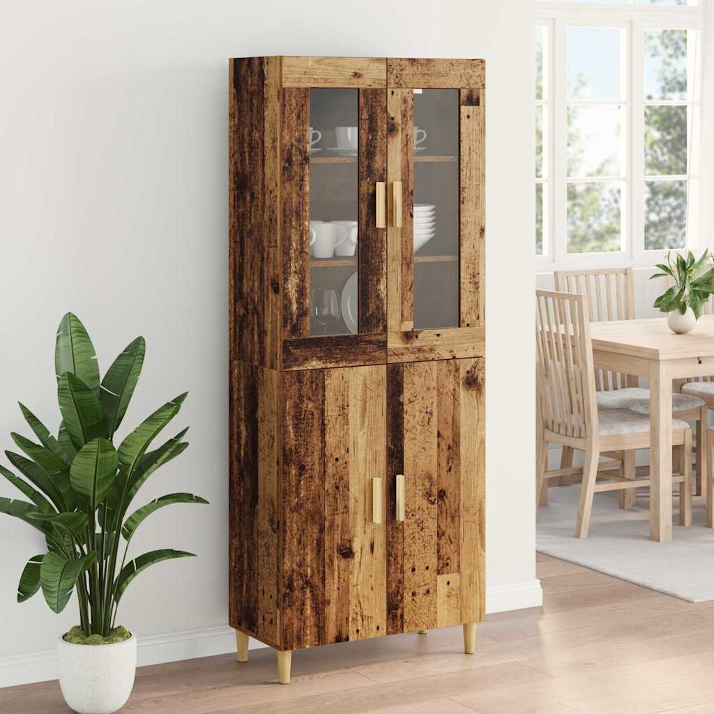 vidaXL Highboard Altholz 69,5 x 34 x 180 cm Engineered Wood und Glas