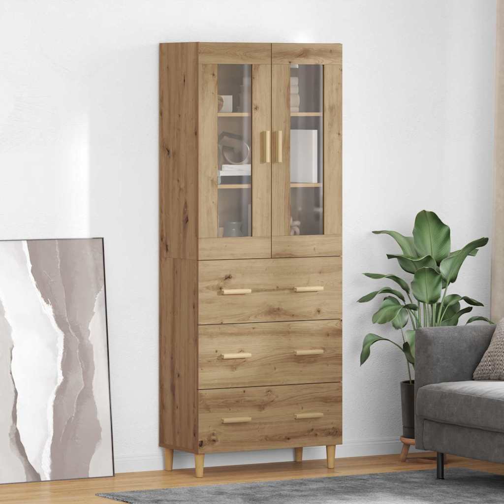 vidaXL Highboard Altholz 69,5 x 34 x 180 cm Engineered Wood und Glas