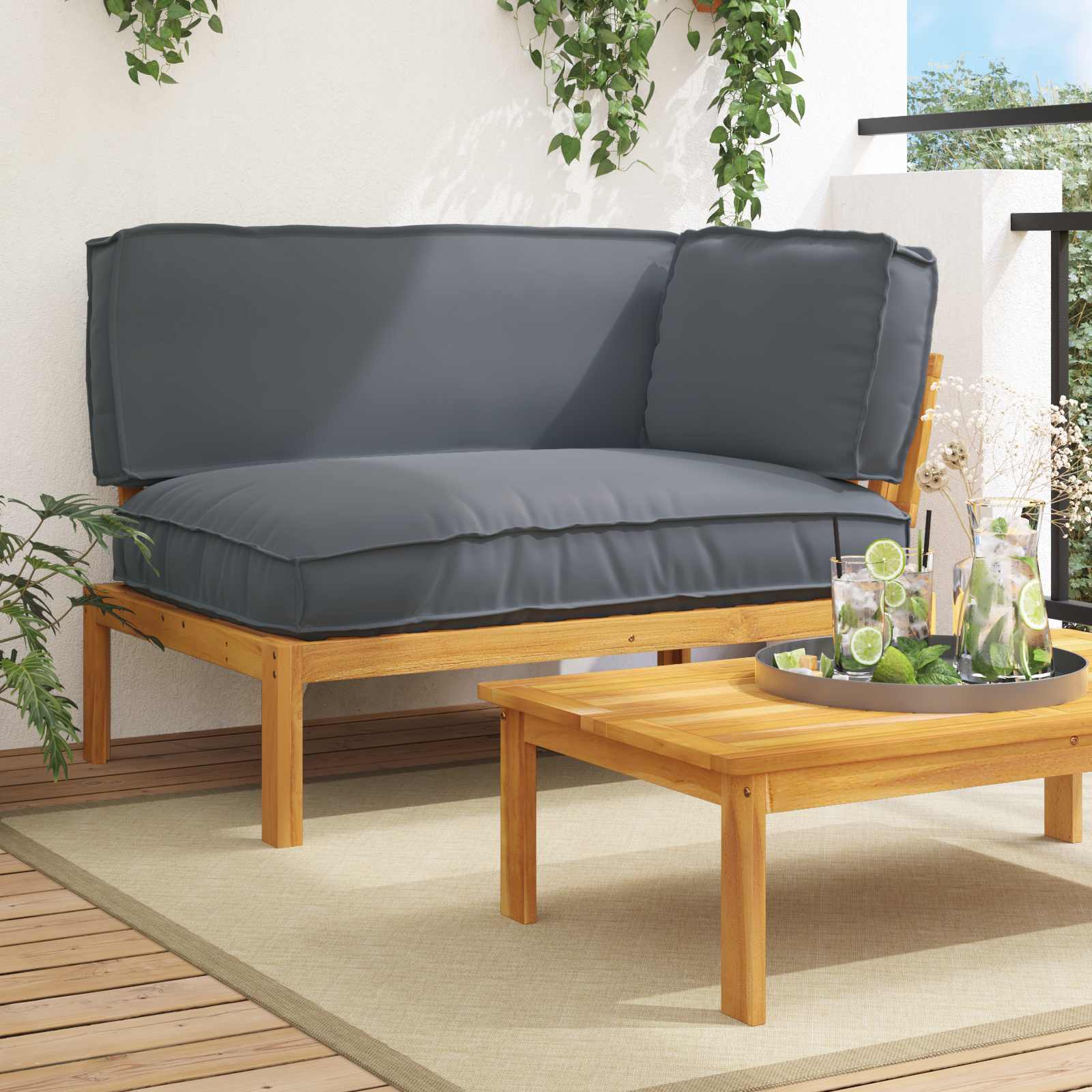 vidaXL Sofa Set Uni Anthrazit 131,5 x 92 x 69 cm Massivholz Akazie