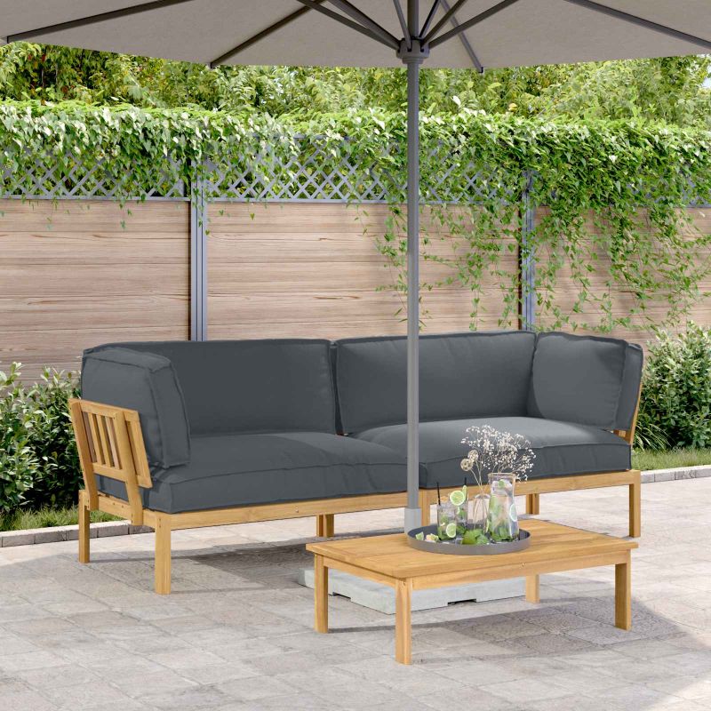 vidaXL Sofa Set mit Kissen Blatt 3 pcs Blattmuster Massivholz Akazie