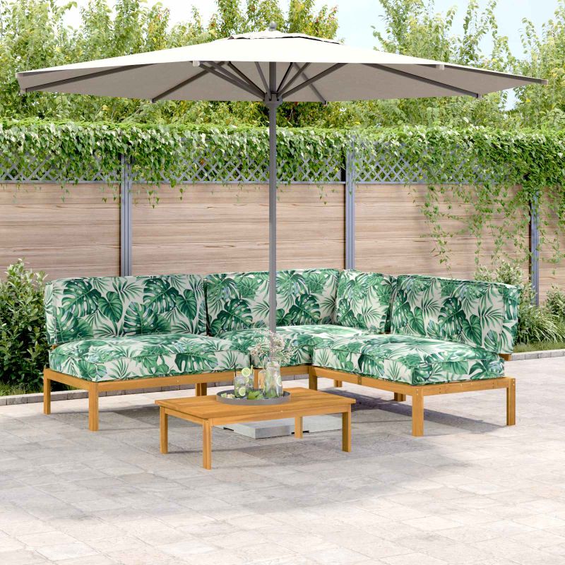 vidaXL Sofa Set mit Kissen Blatt 3 pcs Blattmuster Massivholz Akazie