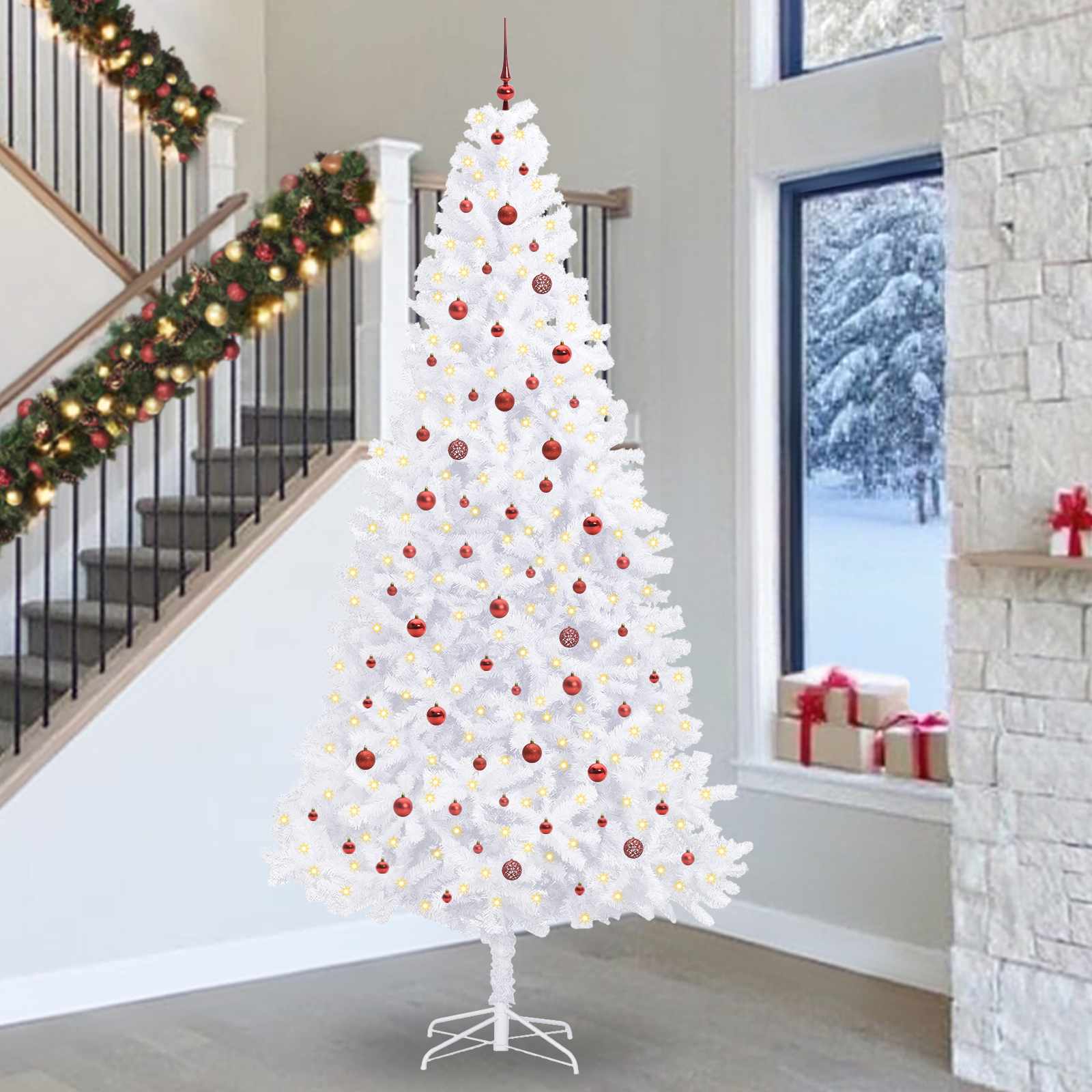 vidaXL Künstlicher Weihnachtsbaum Weiß 300 cm PVC und Stahl