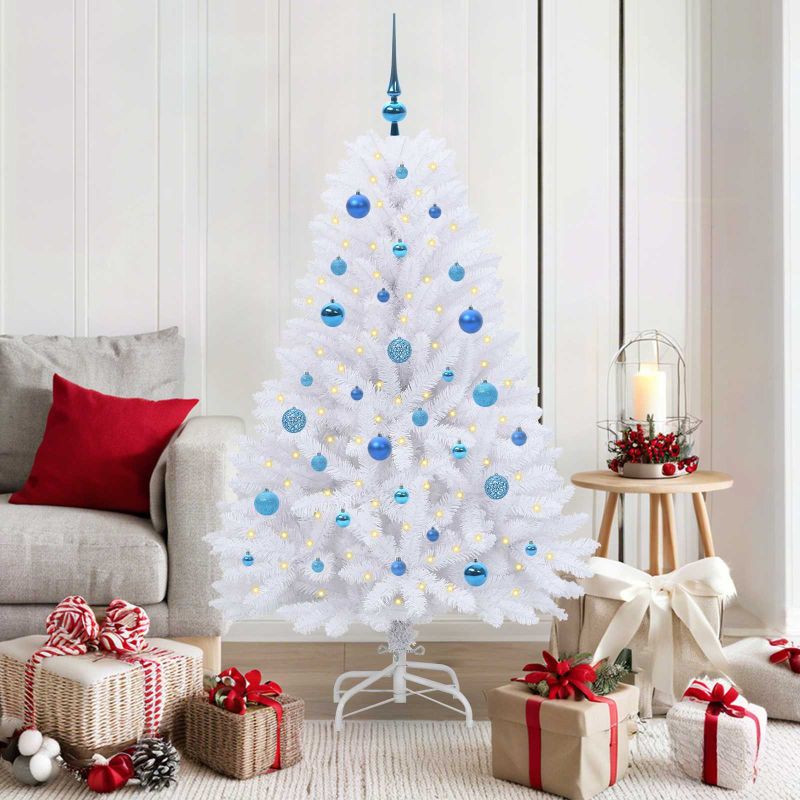 vidaXL Künstlicher klappbarer Weihnachtsbaum Weiß 120 cm PVC und Stahl