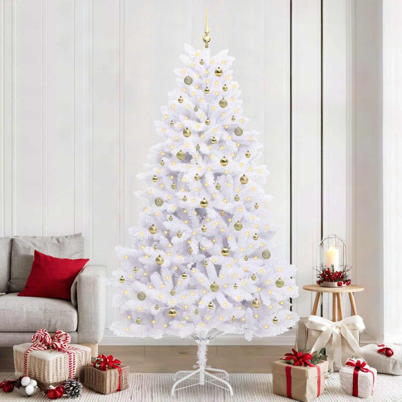 vidaXL Künstlicher klappbarer Weihnachtsbaum Weiß 180 cm PVC und Stahl