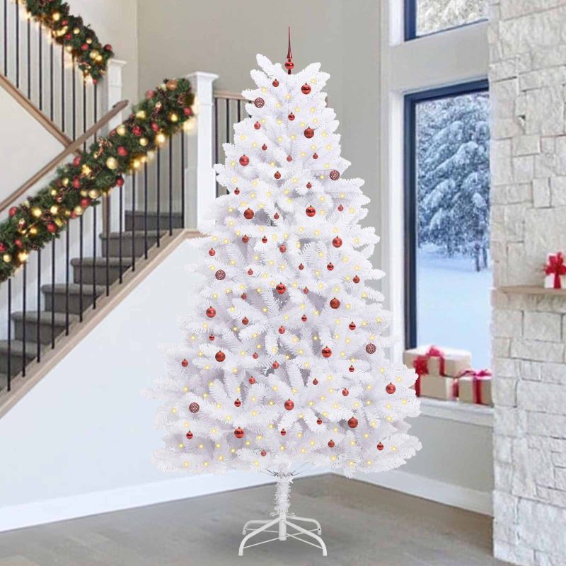 vidaXL Künstlicher klappbarer Weihnachtsbaum Weiß 180 cm PVC und Stahl