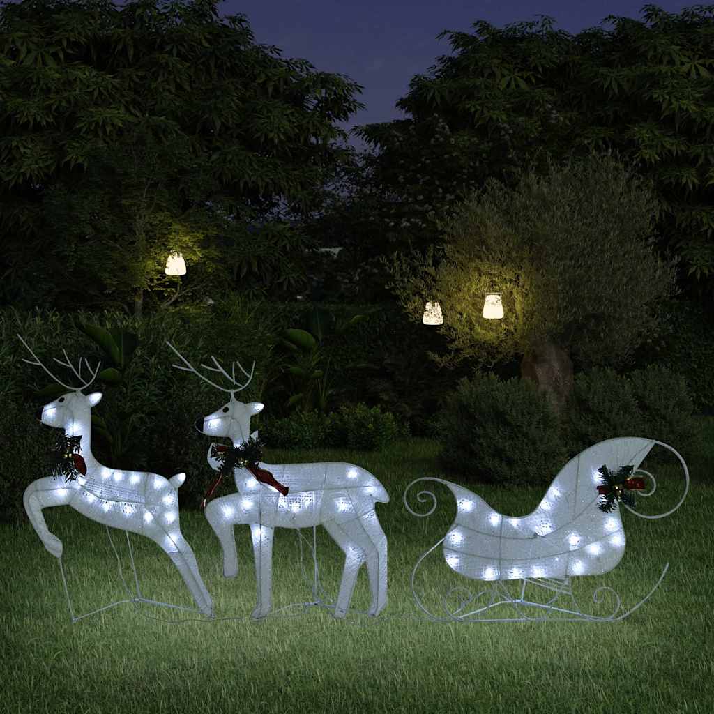 vidaXL Rentier mit Schlitten Weihnachtsdekoration 100LEDs Outdoor Weiß