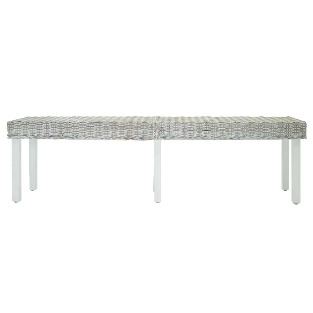 vidaXL Sitzbank Weiß 160x35x45 cm Natur Kubu Rattan & Massivholz Mahagoni