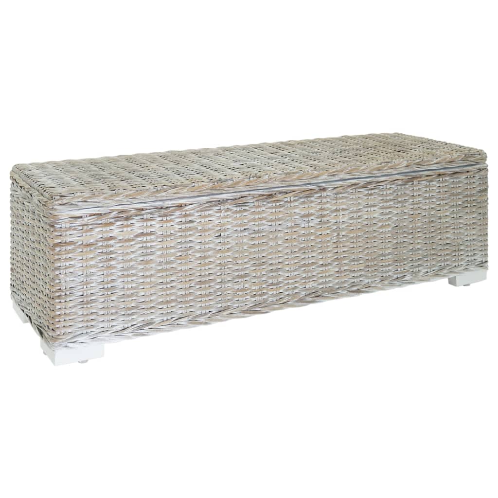 vidaXL Truhe Weiß 110 cm Natur Kubu Rattan & Massivholz Mahagoni