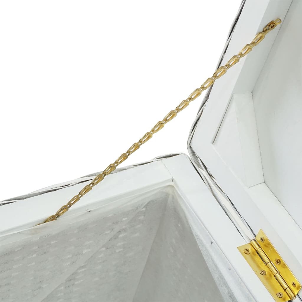 vidaXL Truhe Weiß 110 cm Natur Kubu Rattan & Massivholz Mahagoni