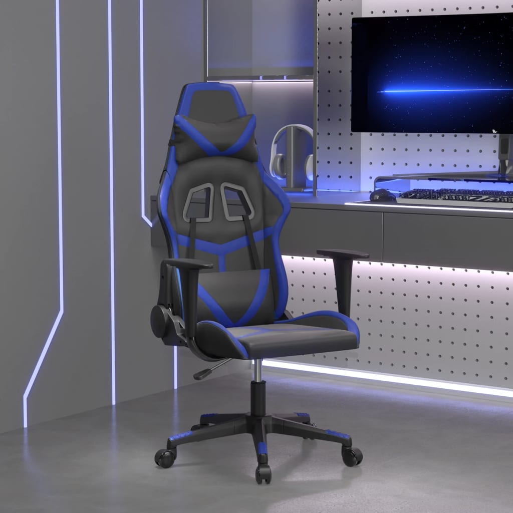 vidaXL Gaming-Stuhl mit Massagefunktion Schwarz und Blau Kunstleder