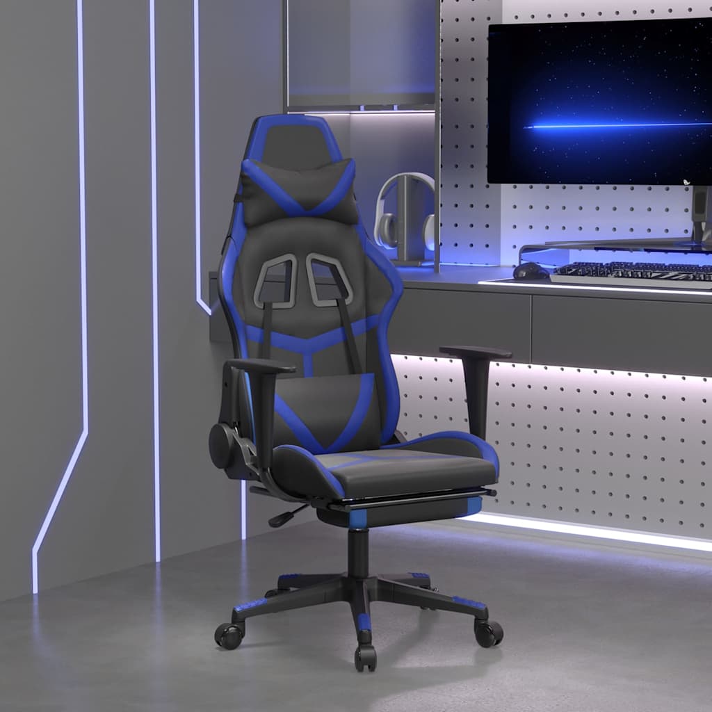 vidaXL Gaming-Stuhl mit Massagefunktion Schwarz und Blau Kunstleder