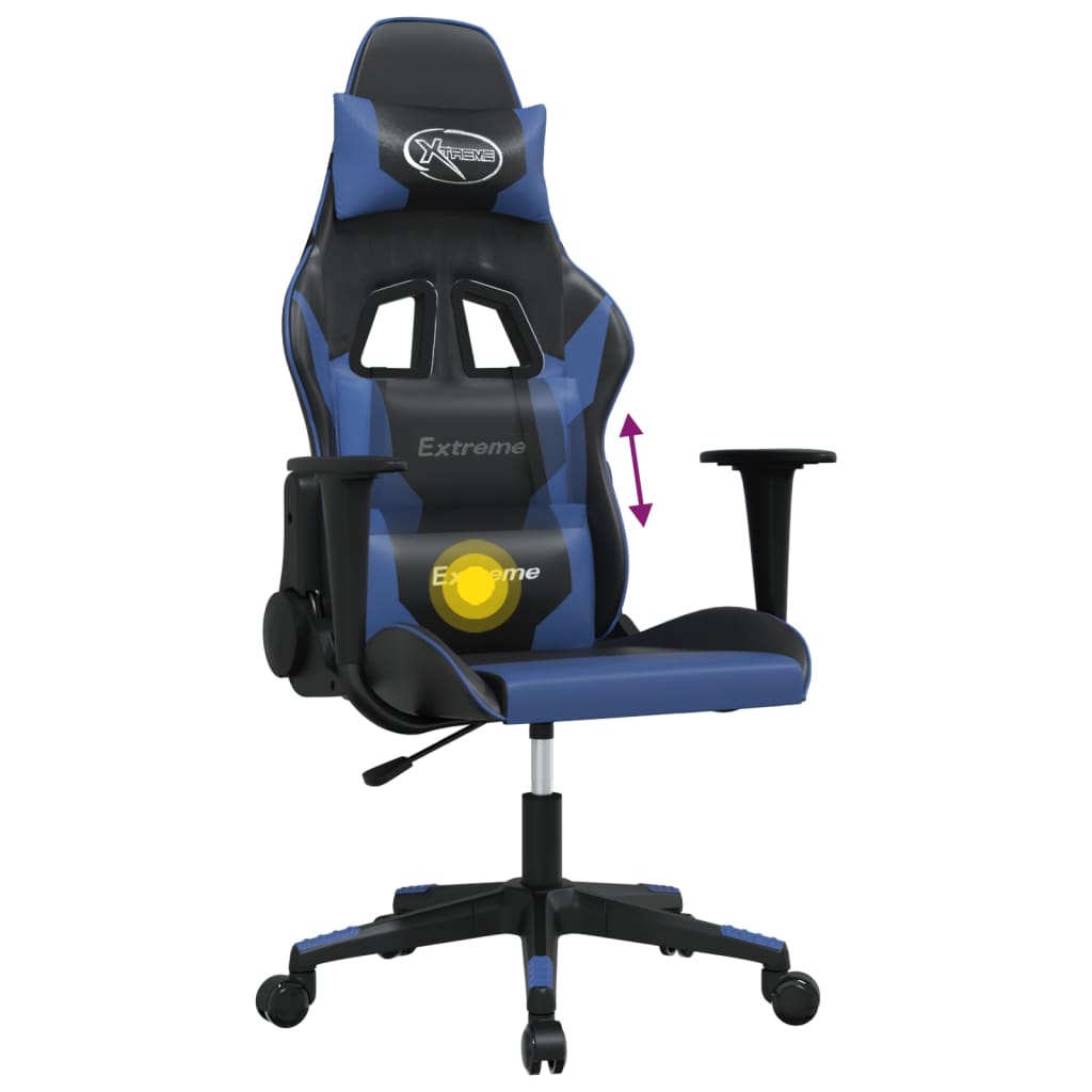 vidaXL Gaming-Stuhl mit Massagefunktion Schwarz und Blau Kunstleder