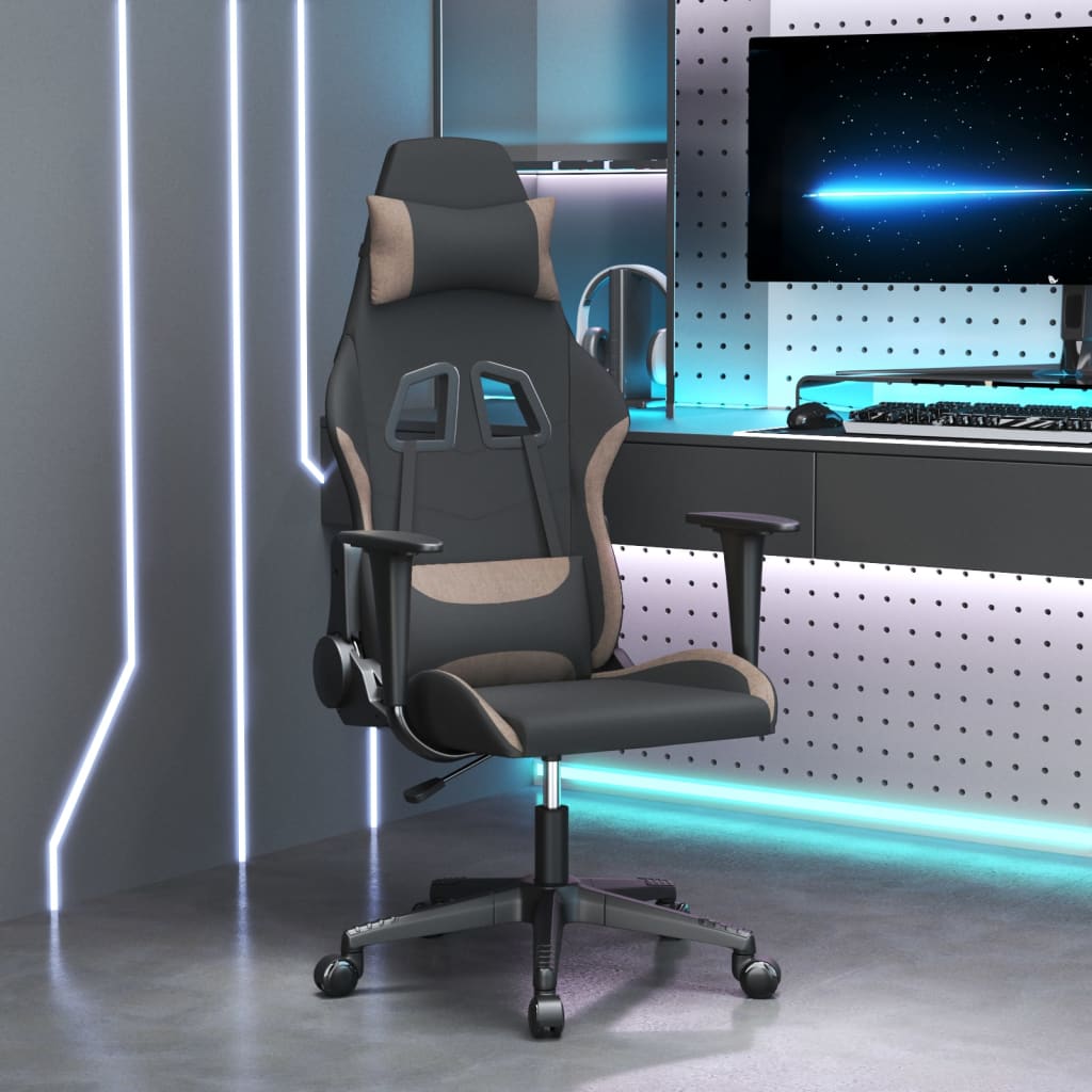 vidaXL Gaming-Stuhl mit Massagefunktion Schwarz und Creme Stoff