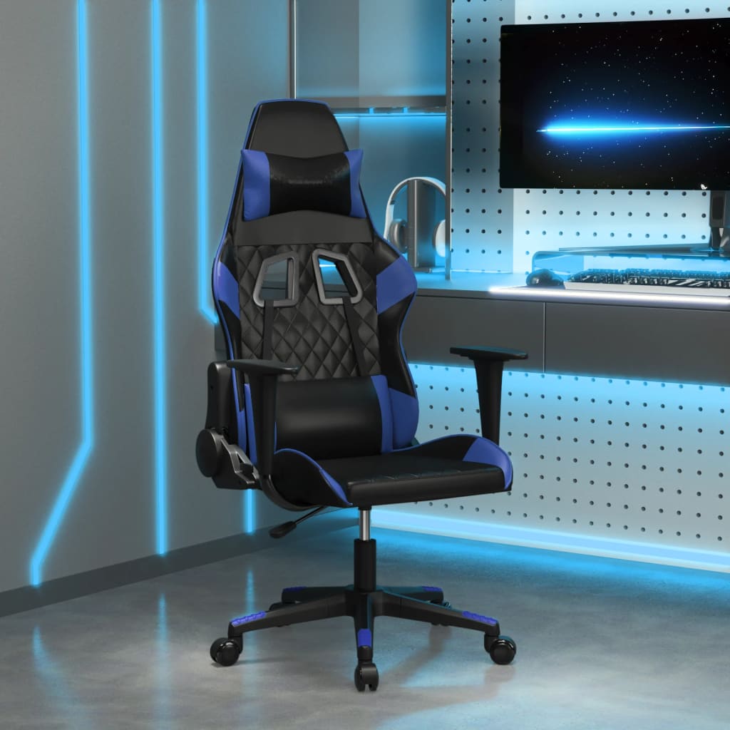 vidaXL Gaming-Stuhl mit Massagefunktion Schwarz und Blau Kunstleder