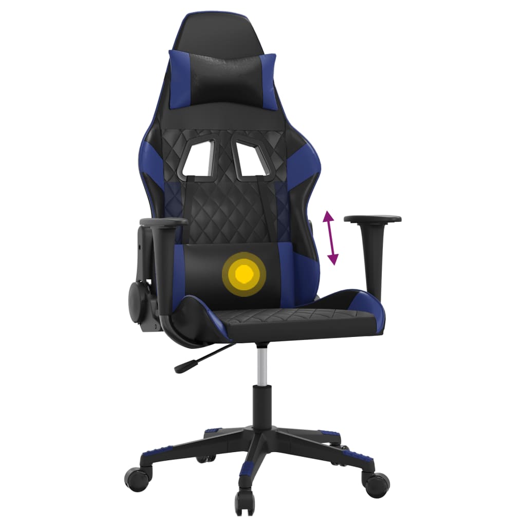vidaXL Gaming-Stuhl mit Massagefunktion Schwarz und Blau Kunstleder