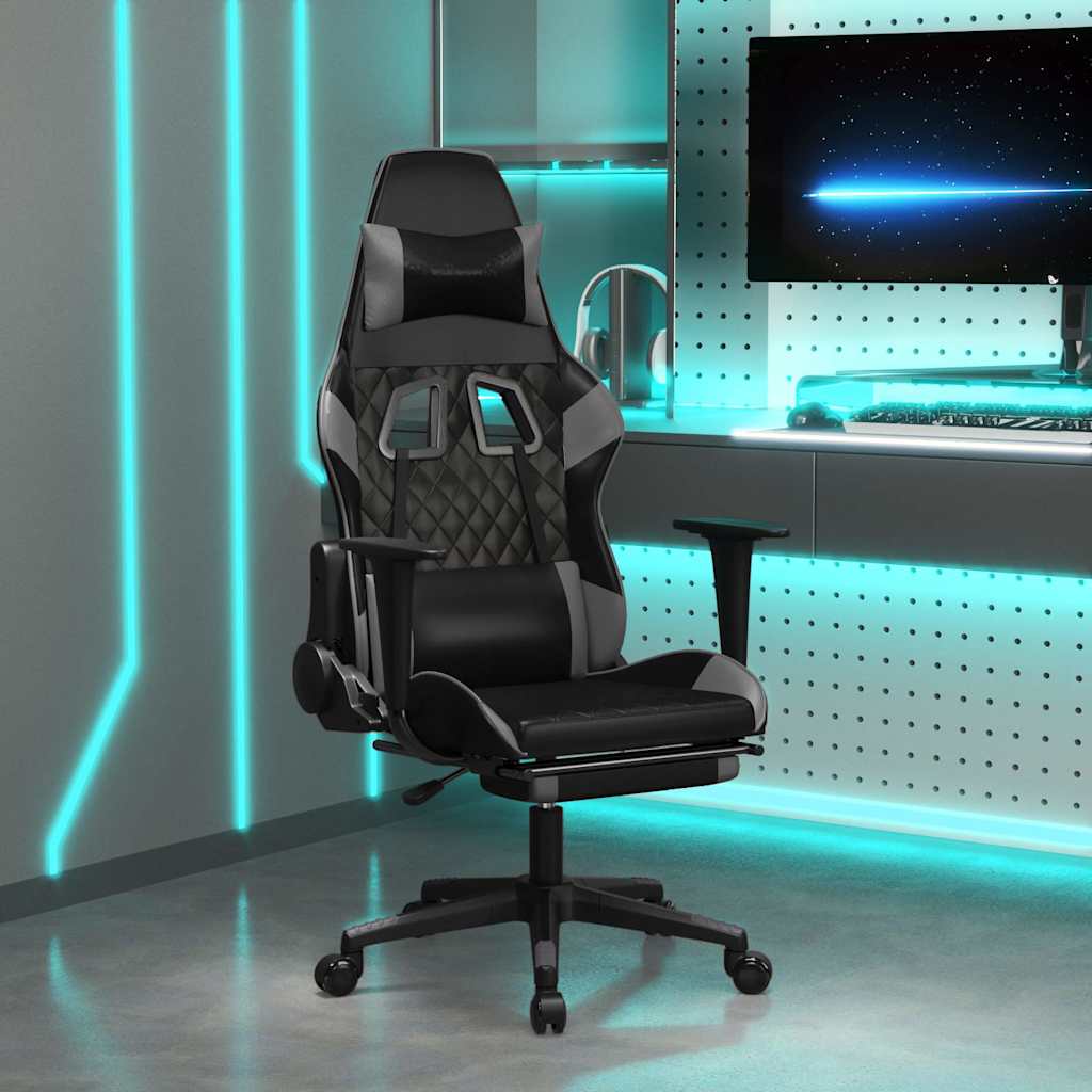 vidaXL Gaming-Stuhl mit Massagefunktion Schwarz und Blau Kunstleder
