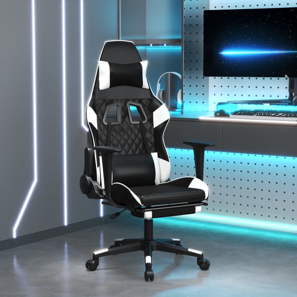 vidaXL Gaming-Stuhl mit Massagefunktion Schwarz und Blau Kunstleder