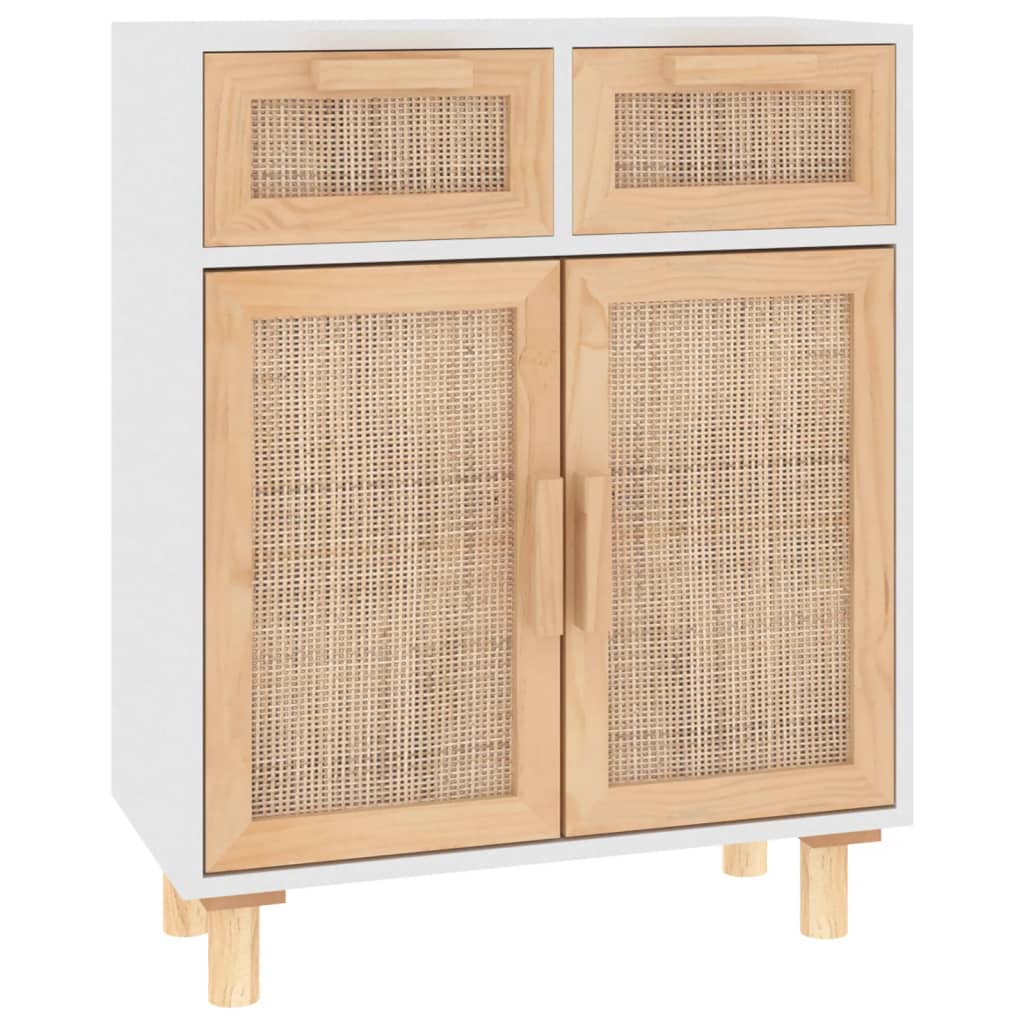 vidaXL Sideboard Weiß 60x30x75 cm Massivholz Kiefer und Natur-Rattan