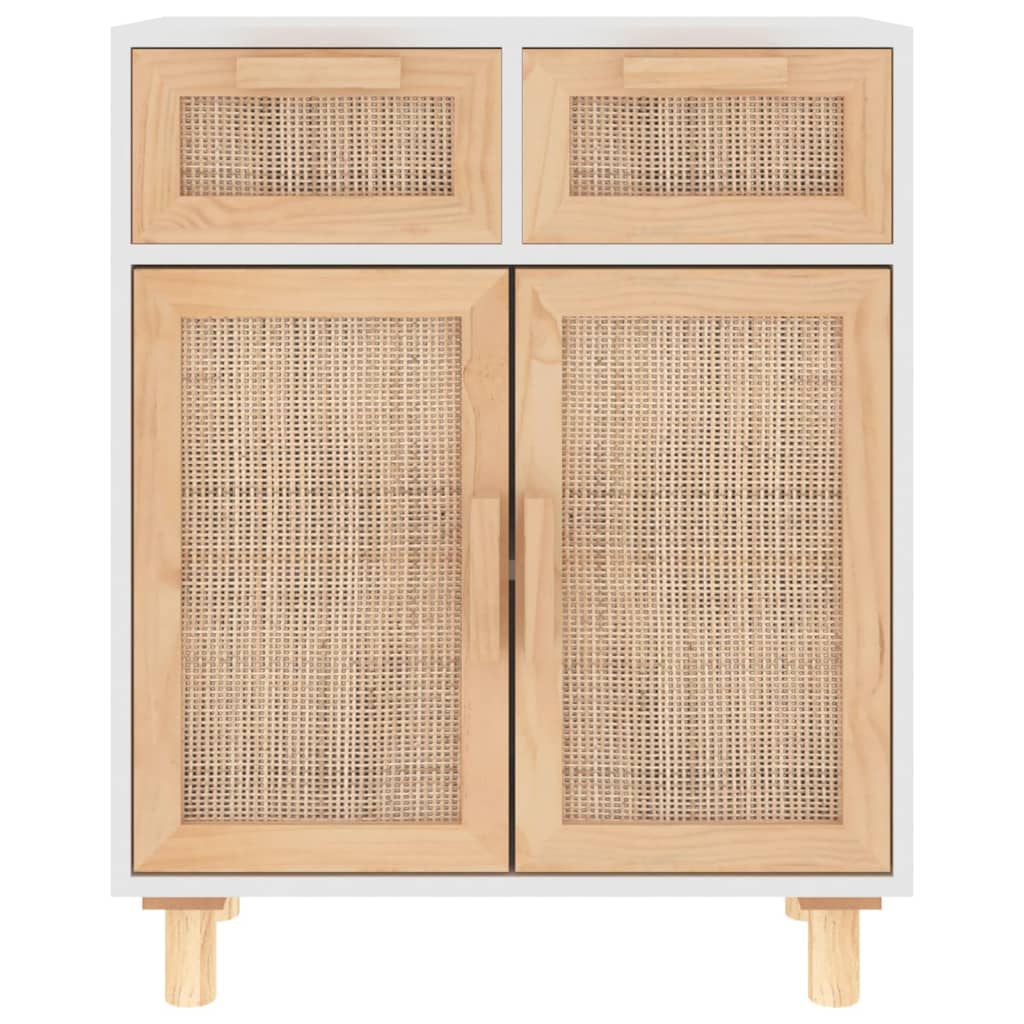 vidaXL Sideboard Weiß 60x30x75 cm Massivholz Kiefer und Natur-Rattan