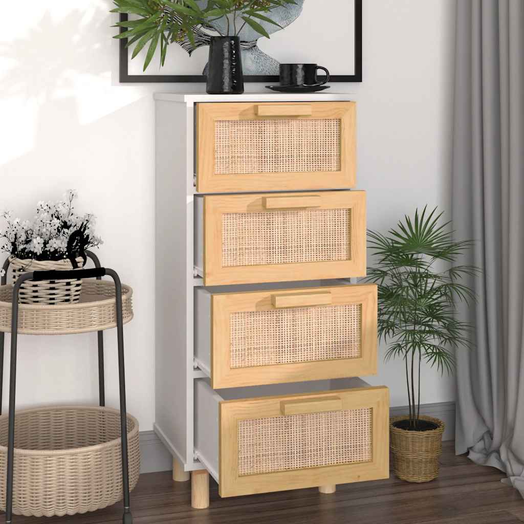 vidaXL Sideboard Weiß 40x30x90 cm Massivholz Kiefer und Natur-Rattan
