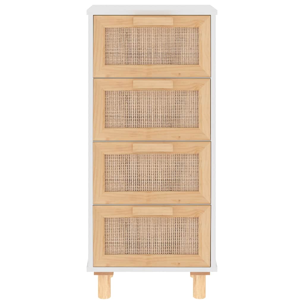 vidaXL Sideboard Weiß 40x30x90 cm Massivholz Kiefer und Natur-Rattan