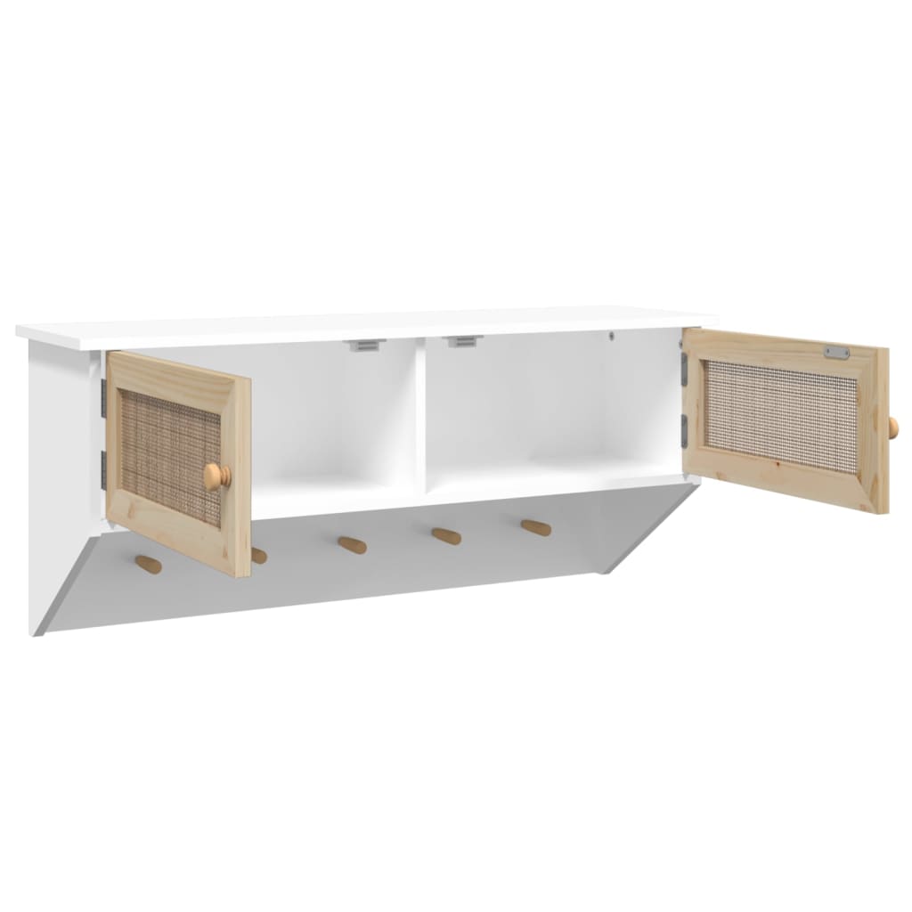 vidaXL Wandgarderobe Weiß Holzwerkstoff und Rattan Natur